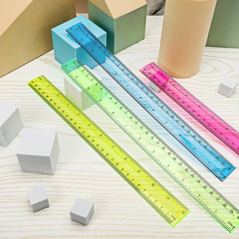 4pcカラークリアプラスチック定規30センチメートル標準/定規定規測定ツールクリエイティブ学生学校のオフィス文具用品