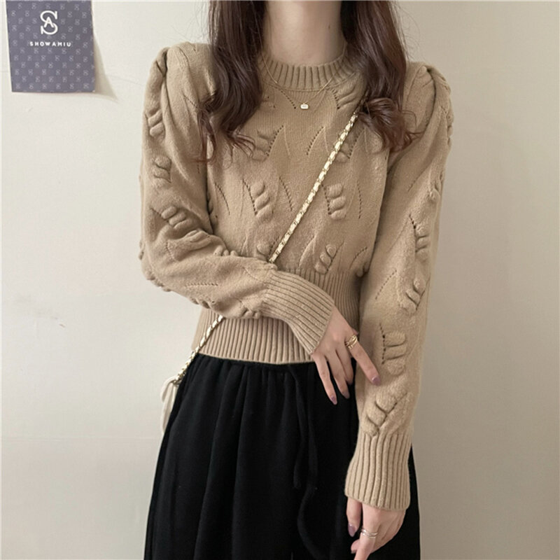 Suéteres de moda coreana sólida para mujer, ropa de otoño e invierno, Vintage, corto, Delgado, básico, dulce