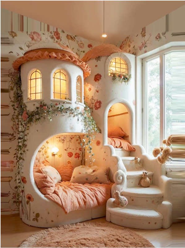 女の子のためのカスタマイズ可能な丸い城のベッド,フランスのヴィラ,新しい,24