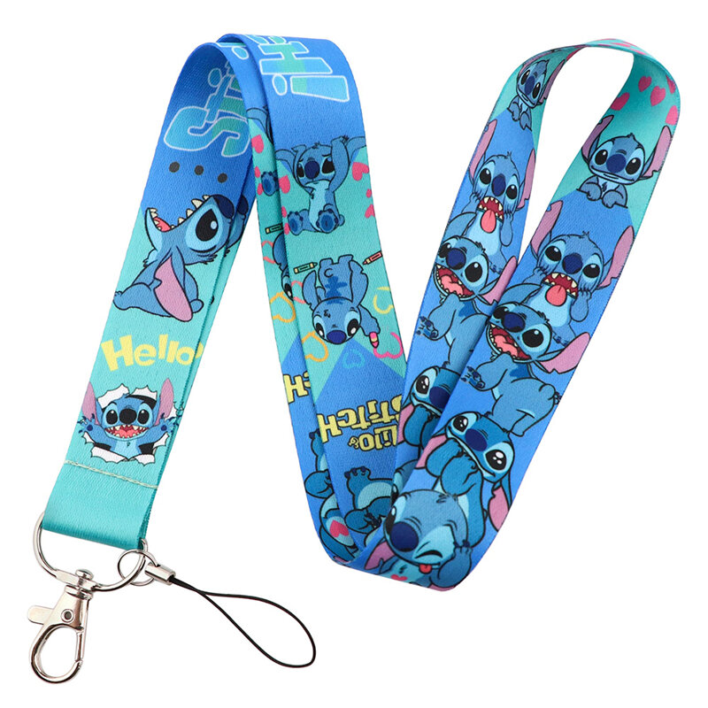 Couple Lilo Stitch Neck Strap Lanyard keychain Mobile Phone Strap ID Badge Holder Rope Key Chain Keyrings Accessories Ribbons