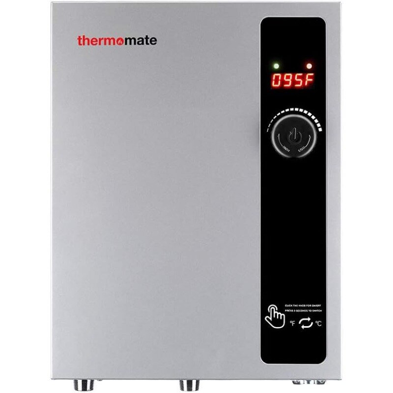 Pemanas air listrik tanpa tangki 18kW 240 Volt, pemanas air panas instan tanpa batas termometer sesuai permintaan, tampilan suhu Digital