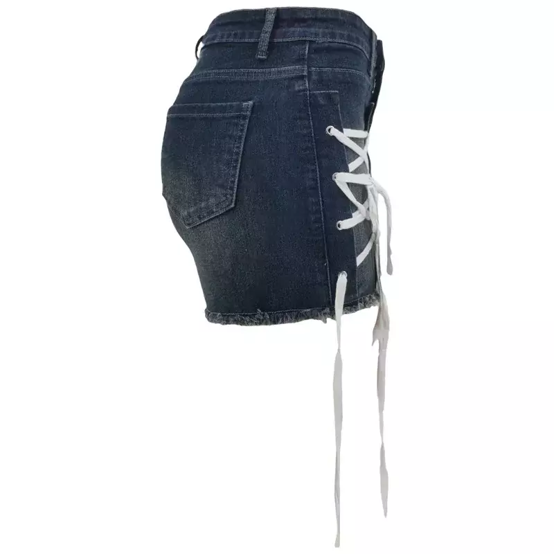 Shorts jeans com cordões personalizados para mulheres, moda casual, mini jeans, calças 3/4, ajuste justo, ultracortos, moda feminina, novo