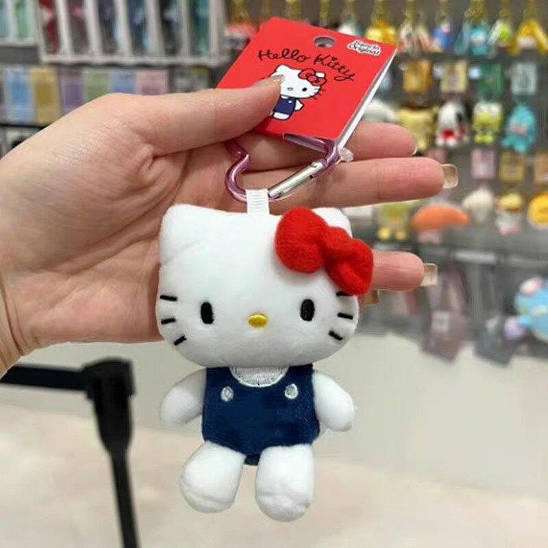 Kawaii Sanrio Hello Kitty gantungan kunci mewah CINTA gesper tas boneka mewah liontin Girly telepon seluler ornamen gantung hadiah Natal