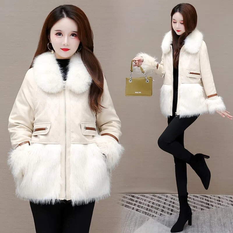 Un piumino di pelliccia di alta qualità nuovo temperamento moda sciolto inverno caldo bianco piumino d'anatra cappotto di pelliccia femminile Tid