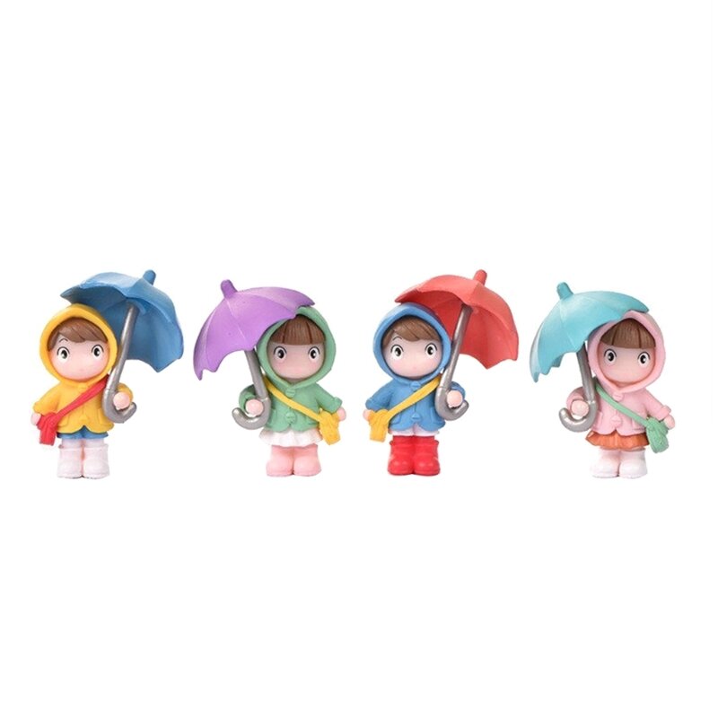 Funny Umbrella Girl Boys Figurine Model Mini Statue Micro Landscape Miniatures