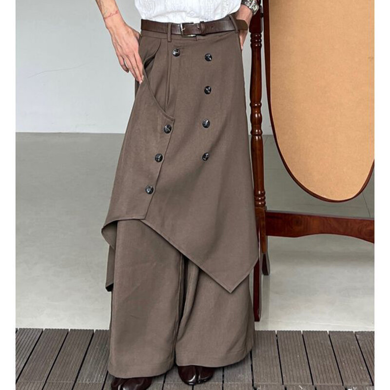 Calças de saia retrô japonesa, design irregular, senso de calça ocidental, sentimento de cortina, calças de perna larga, retro, primavera, 2024
