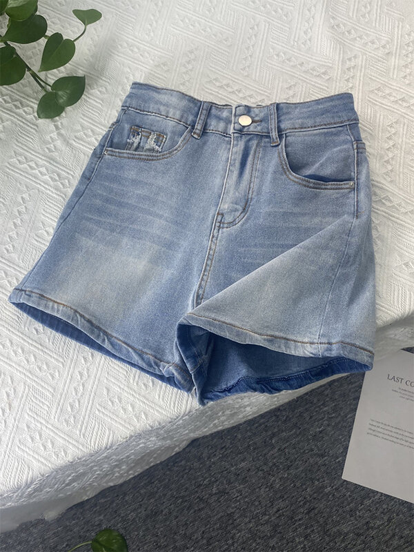 Frauen blau Denim Shorts Mode Damen 90er Jahre Streetwear y2k Harajuku koreanische Vintage hohe Taille eine Linie Shorts Jeans Kleidung Sommer