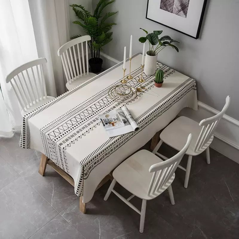 Geometryczne obrusy bawełniane lniane prostokątne zagospodarowanie domu z nadrukiem Boho zmywalny stół do kuchni dekoracje stołowe