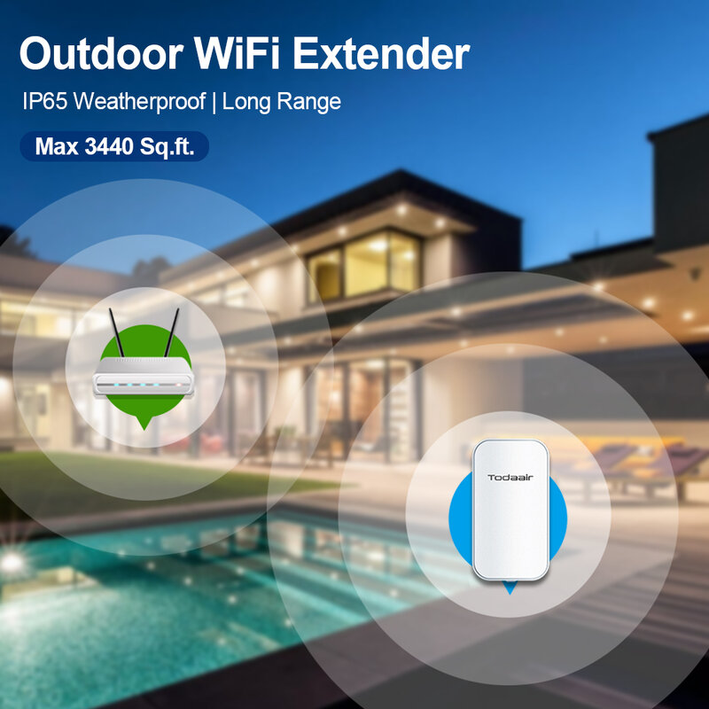 Outdoor Wi-Fi Dual Band Extender, IP65 intempéries faixa de transmissão até 280 pés, até 4X, mais largura de banda do que única banda