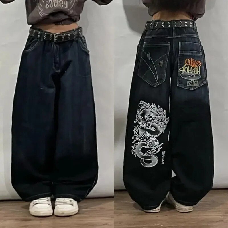 Новые модные мешковатые джинсы Harajuku с большими карманами Y2K уличные винтажные готические широкие брюки в стиле хип-хоп с высокой талией