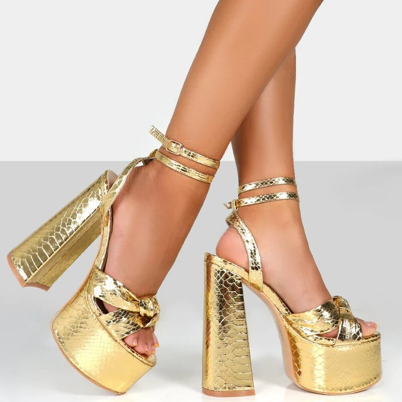 Sandálias plataforma Para As Mulheres Verão Ouro Arco Nó de Alta Bloco Calcanhar Moda Sexy Marca Luxo Novos Sapatos 2022 Na Moda Ankle Strap