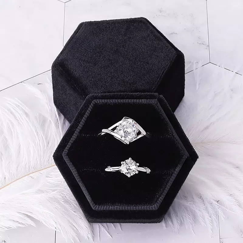 Hexagon Flannel Ring Box Colorful Spot Jewelry Package Display Velvet Box for Wedding Confession Jewelry Packaging Display