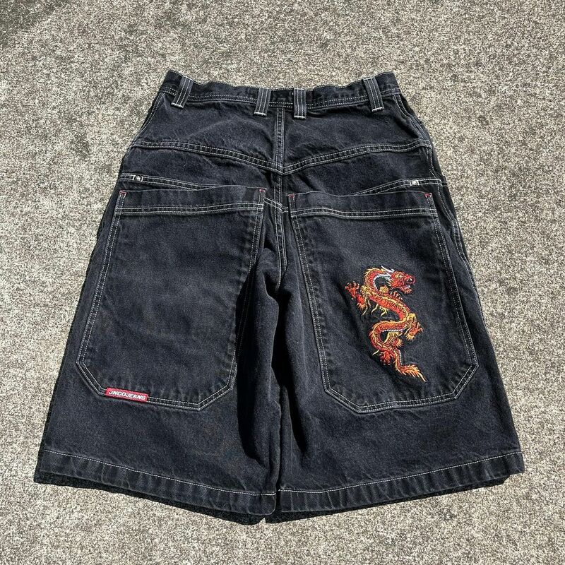European and American high street men's shorts skateboard pants pattern print embroidery couple hiphop hip hop denim shorts