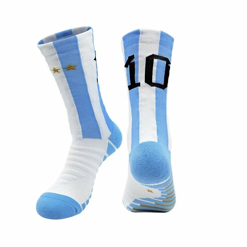 Calcetines de fútbol de equipo de fútbol profesional para niños, medias nacionales de Messi Ronaldo, calcetines largos transpirables por encima de la rodilla para niños