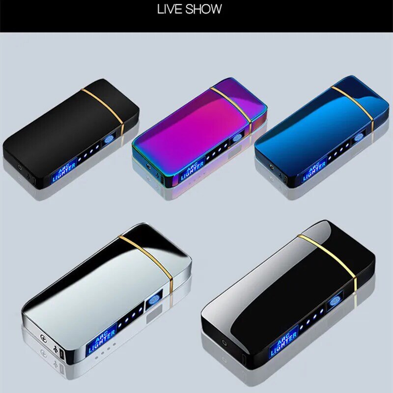 โลหะ Windproof Flameless ไฟแช็ก Dual Arc Plasma ไฟแช็ก USB จอแสดงผล LED Touch Induction ไฟแช็ก