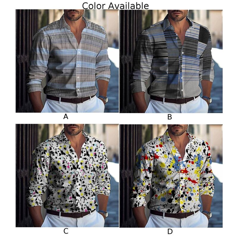 Men\'s Shirt Shirt Band Collar Dress Up Fitness Lapel Long Sleeve Party T Print Regular Shirt Brand New Comfortable