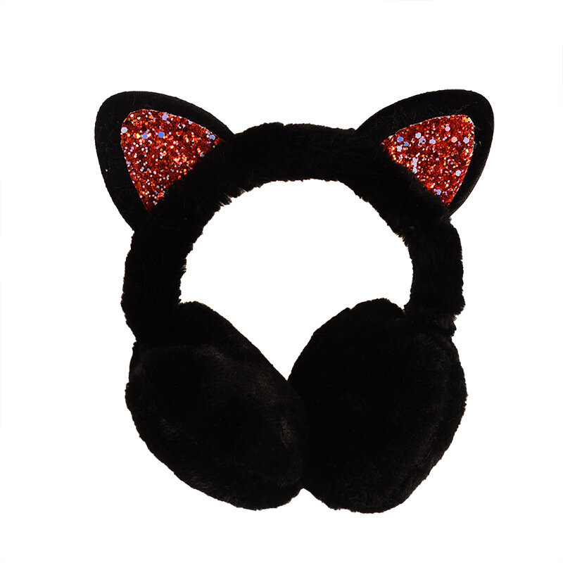 Women Cute Cat Ears Winter Warm Earmuffs Shiny Sequin Ear Soft Plush Earflaps for Kid Outdoor Ear Warmer Outdoor Cold Protection