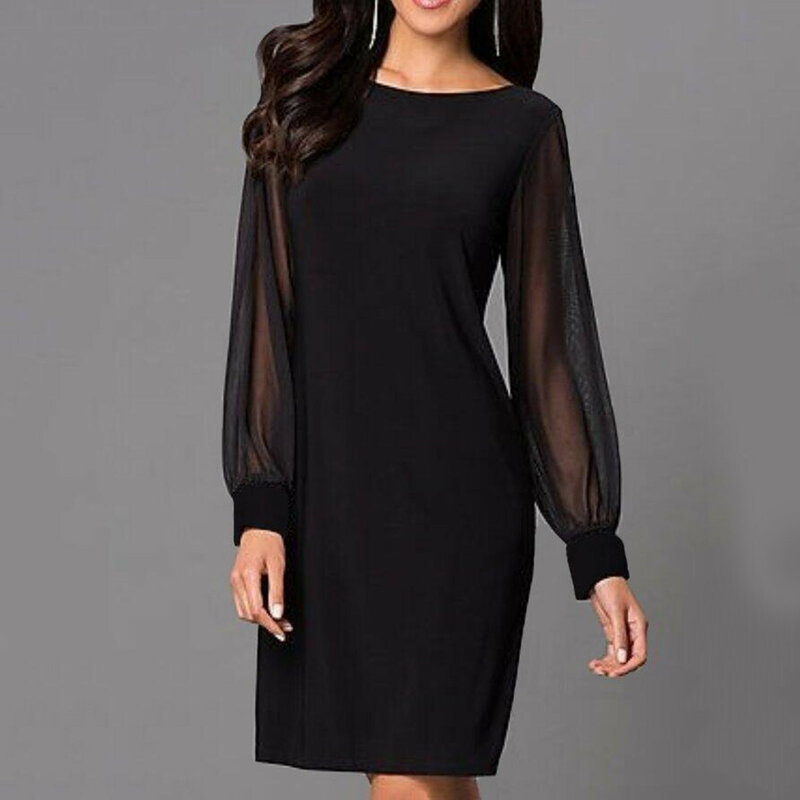 Однотонное облегающее платье с длинным рукавом, прямые черные платья для женщин, элегантные блестящие мини-платья с блестками для женщин 2024