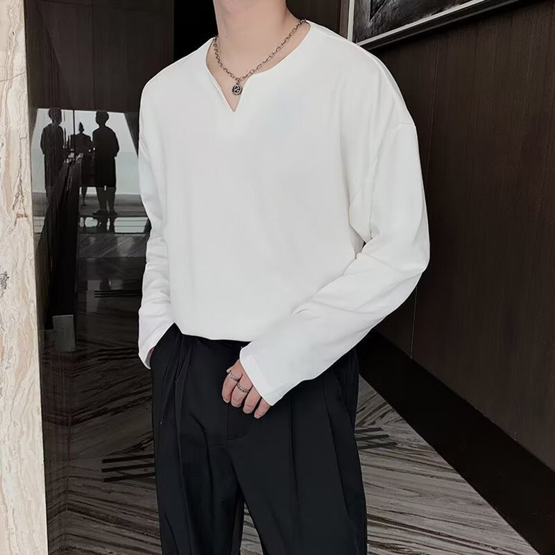 Male Tops Mens Shirt V Neck Vacation Vintage Casual Daily Holiday Korean Style Tops Long Sleeve Shirt Comfy Fashion