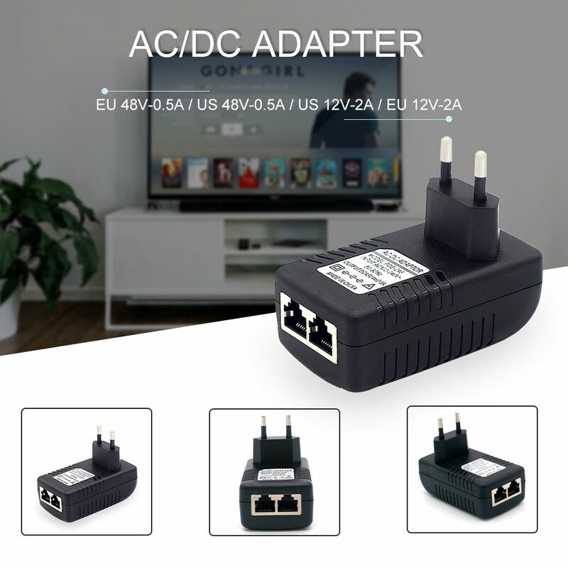 POE Injector Power Adapter, Fonte de Alimentação, Segurança CCTV, Câmera IP, Telefone, AC 110V-240V para DC 12V, 15V, 24V, 48V, 0.5A, 1A, injetor POE