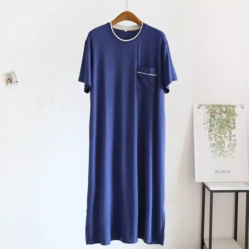 Bath Sleeve Home Nightwear Short Summer One-piece Mid-length Men's Modal Dress Nightgown Sleep Men For Thin Nightdress