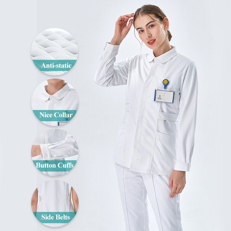 Женская медсестринская униформа, белый медицинский скраб, Женский косметологический костюм для спа, топ для зубов и брюки, скраб, наряд 802