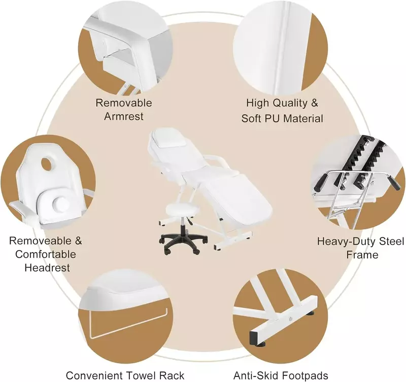 마사지 살롱 문신 의자 미용사 침대, 유압 의자, 다목적 3 섹션 페이셜 침대 테이블, 조정 가능한 장비