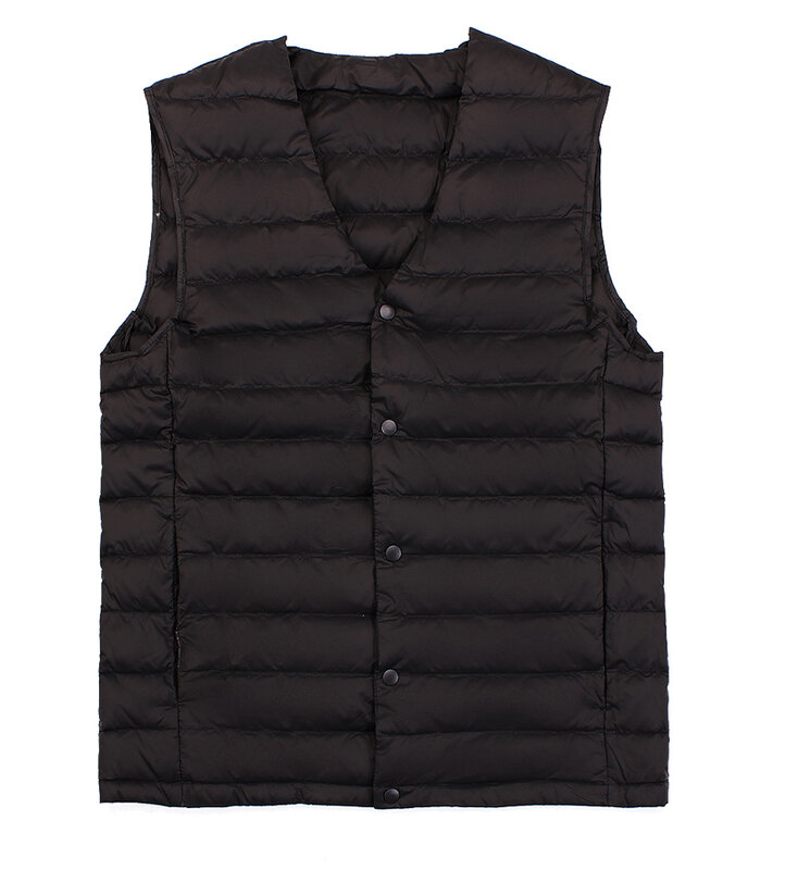 Man Ultra Light Down Vest Winter Soft Matte fabric Warm Liner Sleeveless V-Neck Waistcoat Male Casual Autumn Collarless Button