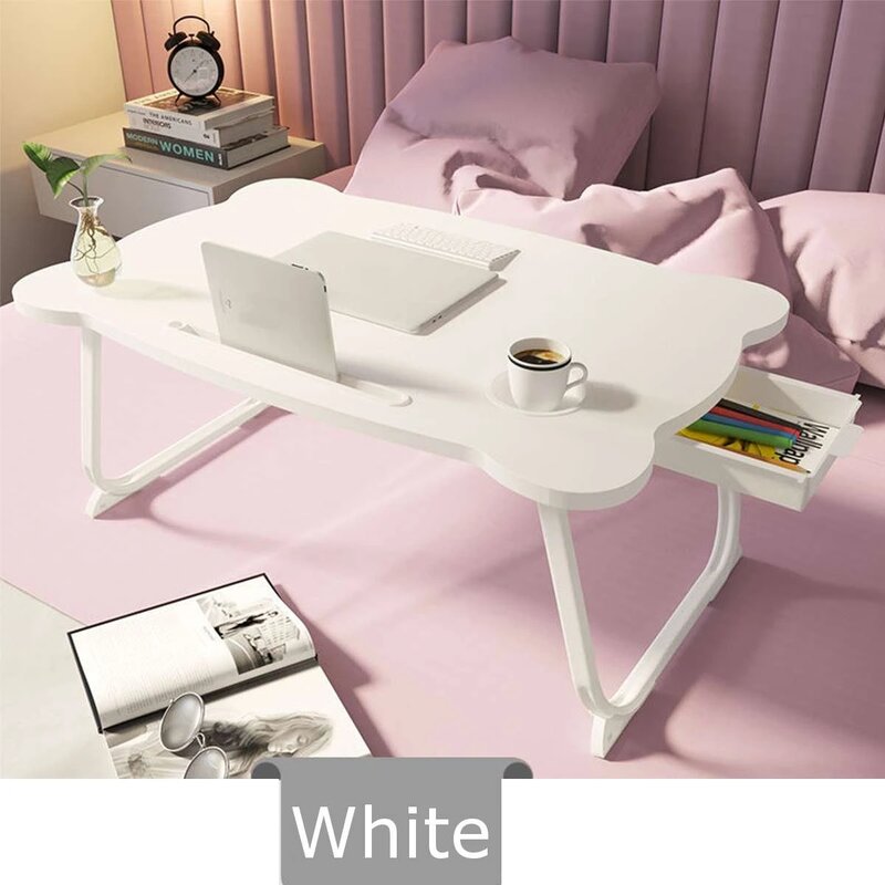 โต๊ะแล็ปท็อปพับได้แบบพกพาสีชมพูโต๊ะอ่านหนังสือโต๊ะคอมพิวเตอร์ไม้พับได้สำหรับเตียงโซฟาโต๊ะเสิร์ฟชา