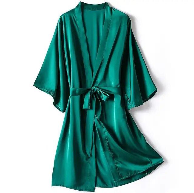Conjunto de Albornoz Kimono de satén para mujer, ropa de dormir informal, camisón nupcial, regalo de boda, lencería Sexy íntima
