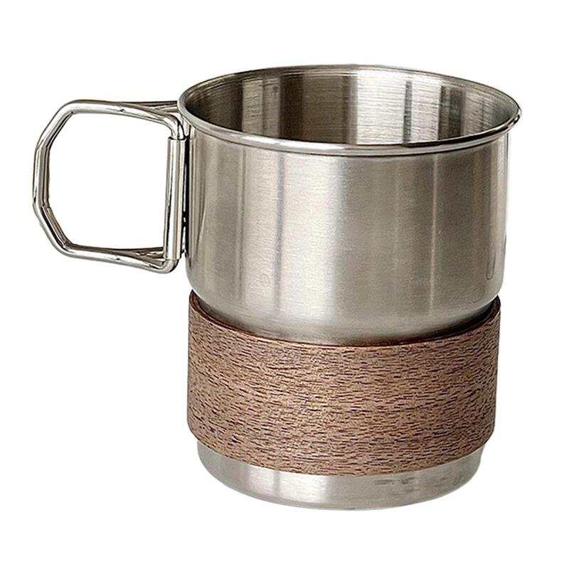 Stainless Steel Cup Camping Cup with Foldable Handle Metal Cup Tea Cup Tableware Outdoor Mug Drinking Cup for Picnic Supplies