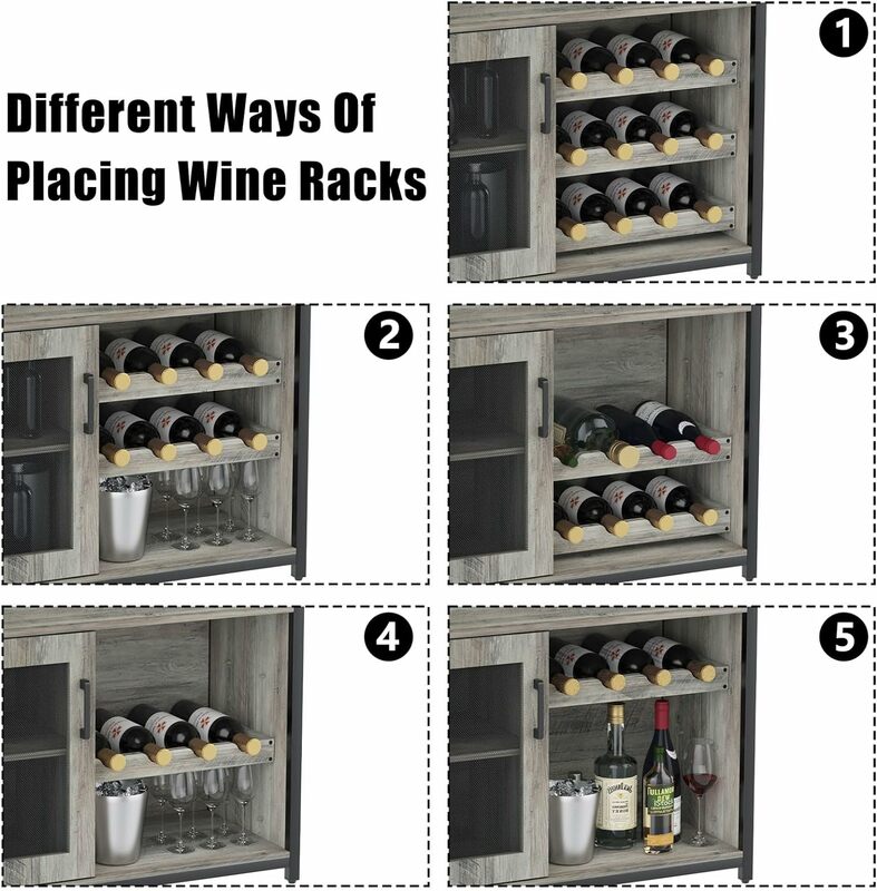 Wine Cabinet with Large Storage Space and Detachable Rack, Small Sideboard and Buffet Cabinet with Mesh Door