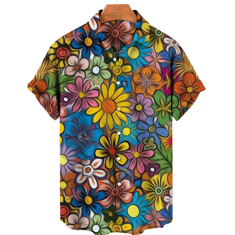 Kemeja kebesaran pantai Hawaii pola lukisan bunga liburan musim panas kasual pria Atasan bernapas pakaian desain pria baru