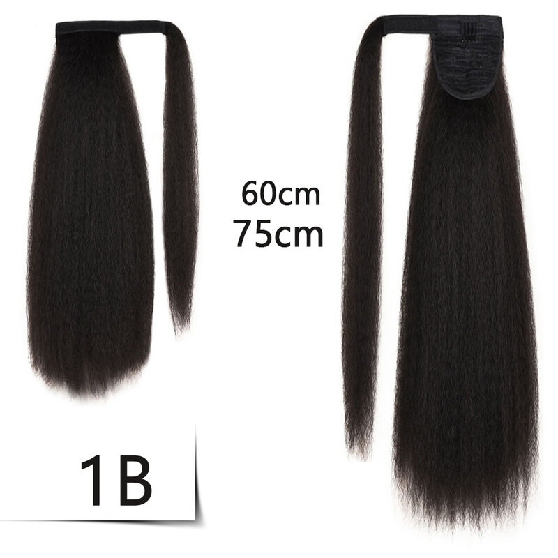 24-30“Yaki Straight Ponytail Hair Extensions For Black Women Wrap Around Clip In Magic Paste Heat Resistant Synthetic Hair Piece