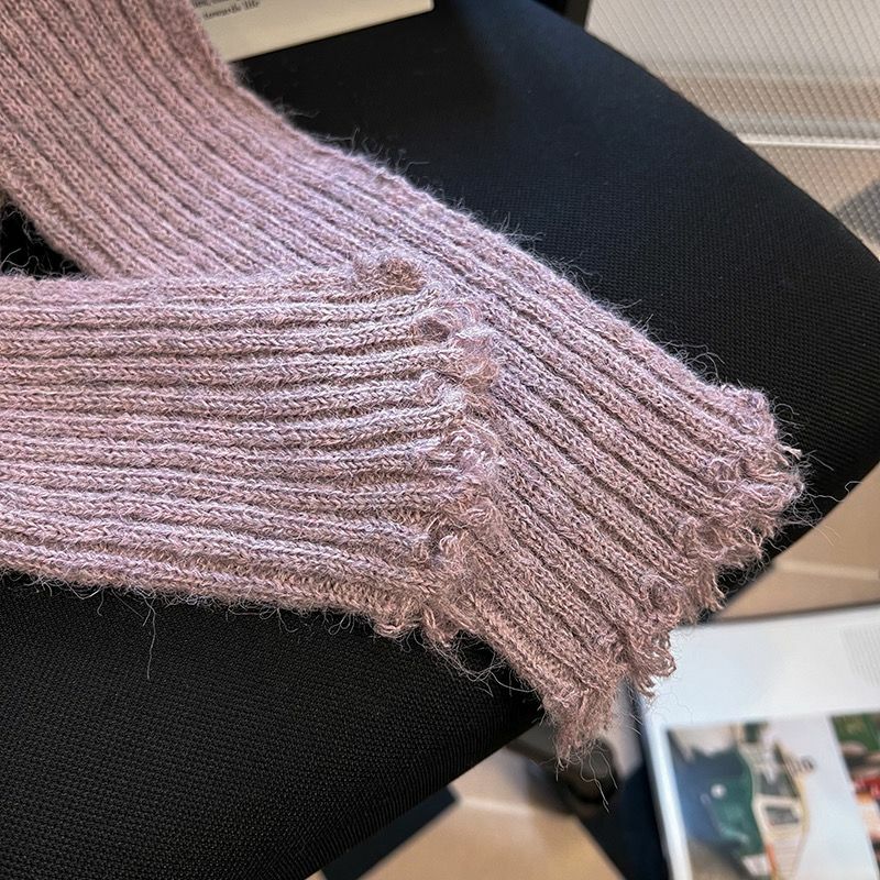 Sweater kerah V ungu 2023 untuk wanita di musim gugur dan musim dingin Slim Fit, atasan kardigan rajut awal musim semi unik