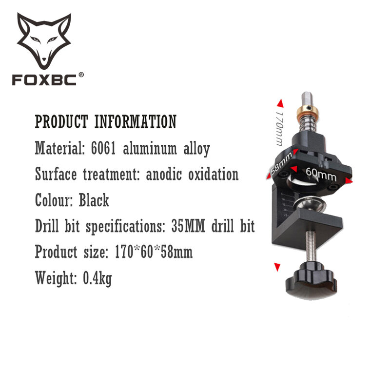 Foxbc-木工ガイドドリル,穴ヒンジ付き,35mm,自動金属パンチツール,1個