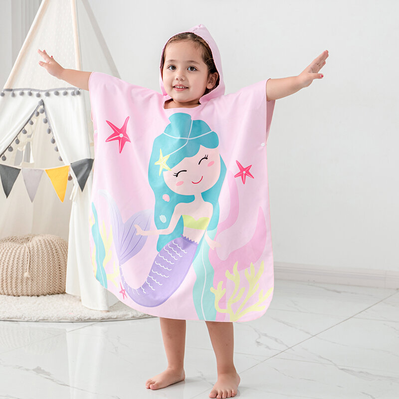 2022 Girl Mermaid 2-10 Years Children's Sand Cloak Baby Pool Beach Swimming Print Sunscreen Anti-ultraviolet Bathroom Equipment