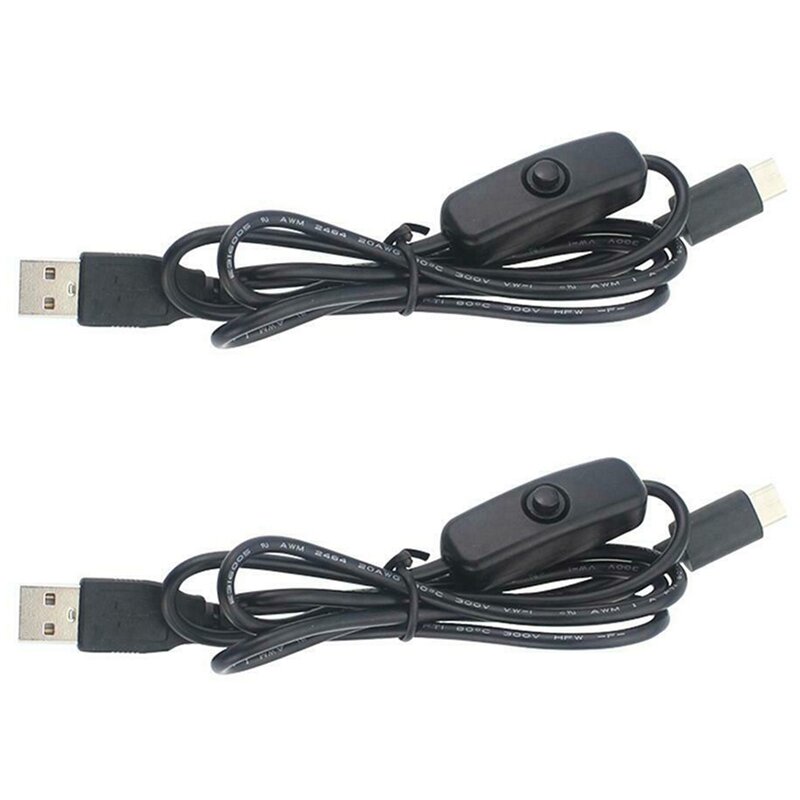 전원 어댑터 케이블 5V 3A USB에서 C타입 전원 공급 장치 코드, 온 오프 단추 포함, 라즈베리 파이 4 모델 B용 2X
