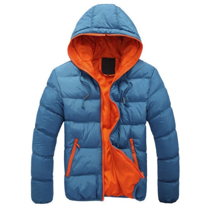 Chaqueta de invierno con cremallera para hombre, chaqueta gruesa de aislamiento, acolchada, con capucha, de manga larga, de color sólido