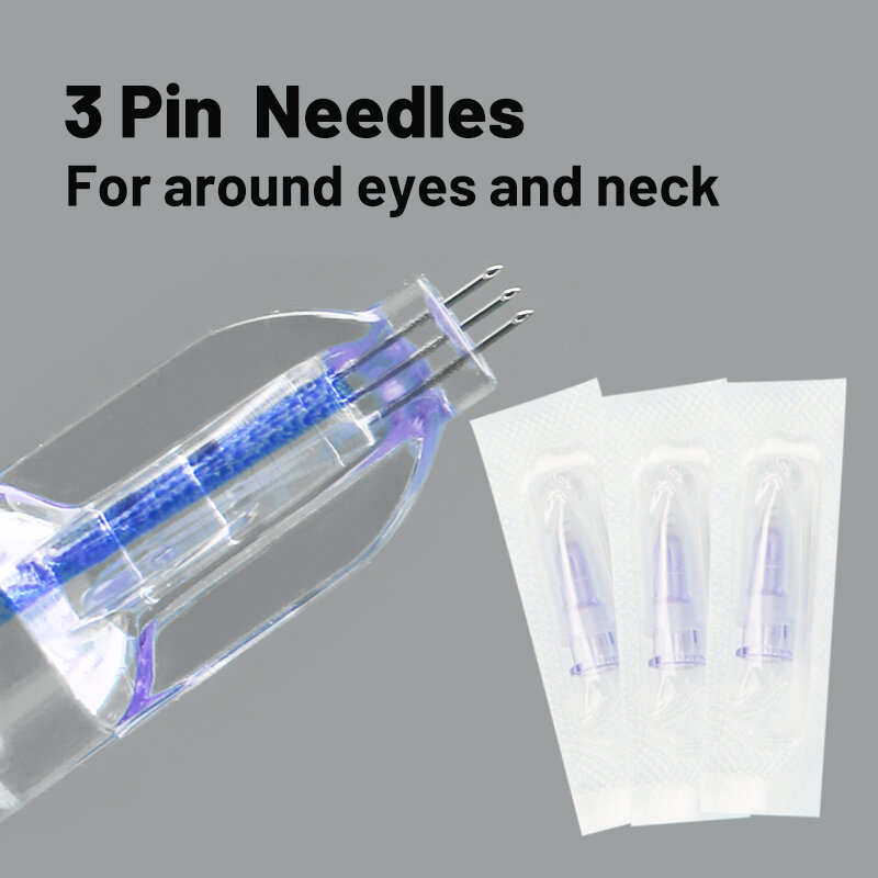 Três agulhas para olhos e pescoço, anti-envelhecimento, pele facial cuidados ferramenta peças, Nanosoft Microneedle, Mini, 34G, 1.0mm, 1.2mm, 1.5mm