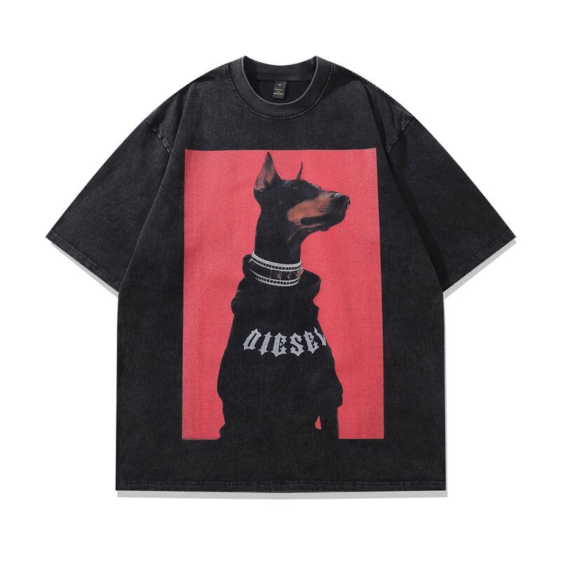 Camisetas holgadas de algodón con estampado de perro para hombre y mujer, Tops de talla grande, ropa Grunge gótica estética, ropa de calle de verano