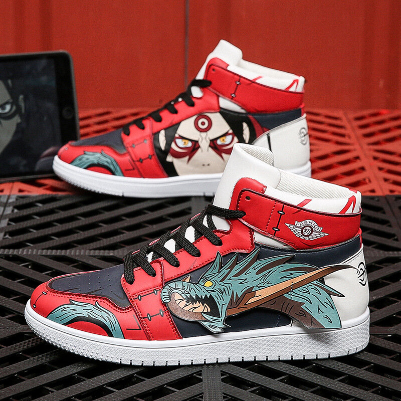 Zapatos de Anime Demon Slayer para hombre y mujer, zapatillas de Anime, Tanjirou de dibujos animados, Cosplay, Zapatillas altas informales para correr