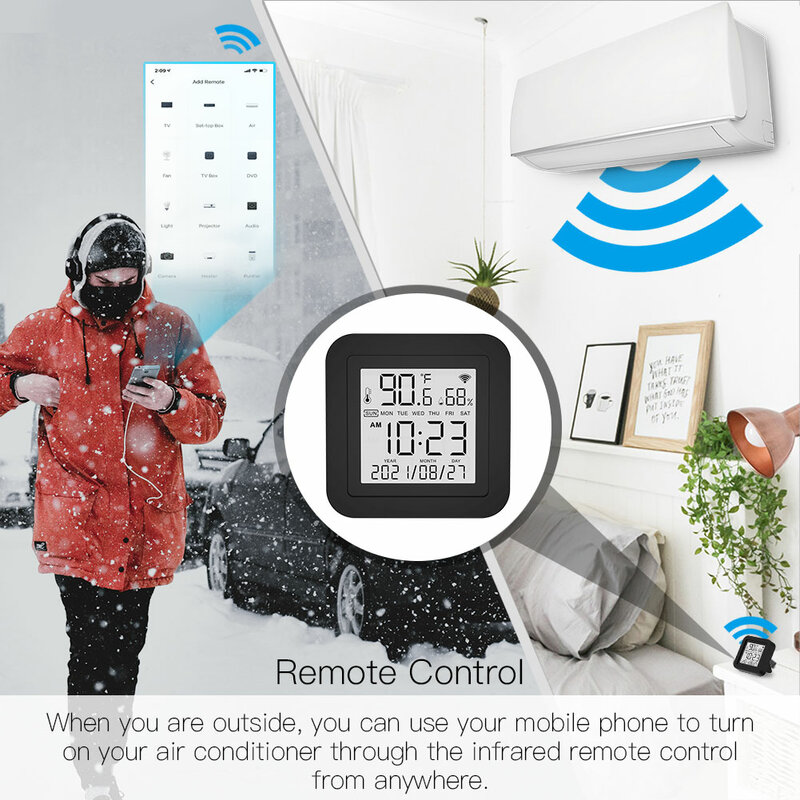 MOES-Sensor de temperatura y humedad para aire acondicionado, Control remoto inteligente por infrarrojos, WiFi, Tuya, TV, CA, funciona con Alexa y Google Home