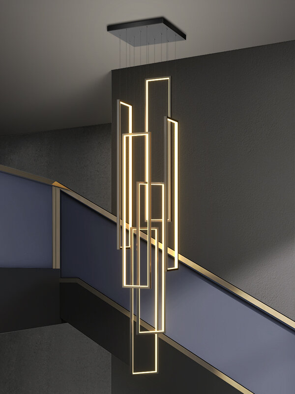 Candelabro largo de escalera LED, moderno, minimalista, creativo, rectangular, villa, dúplex, nórdico, de lujo, para loft, sala de estar