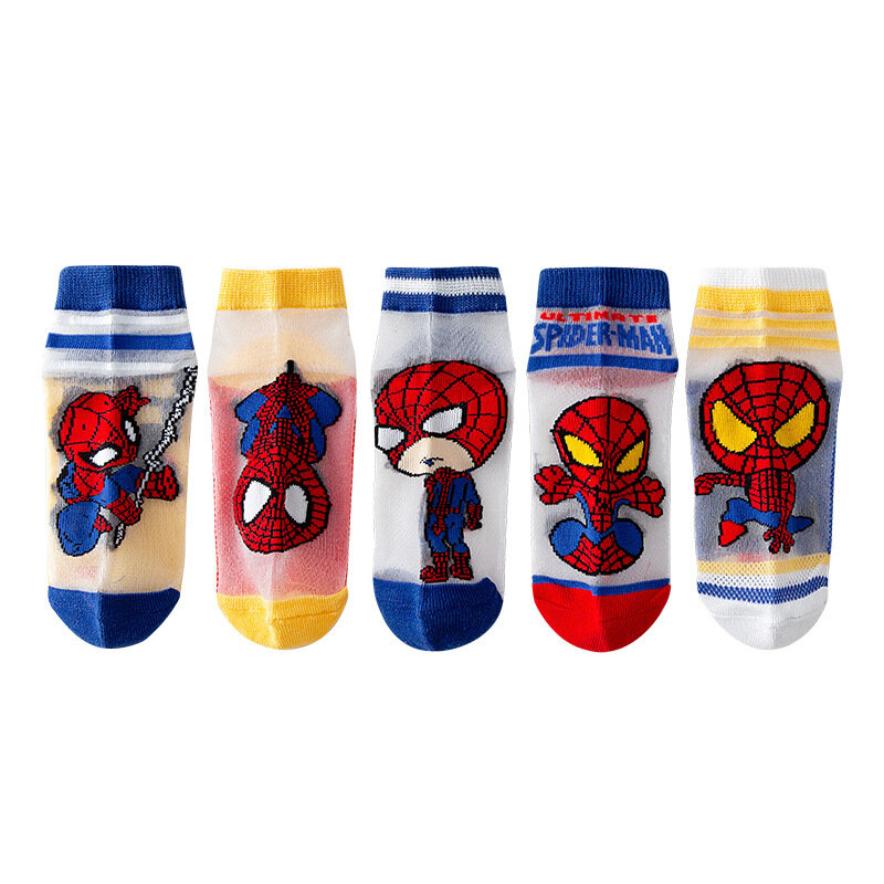 5ペア漫画の驚異スパイダーマンアイアンマン子供たちは綿の夏薄型通気性子供靴下ベビーボーイズシ1-12 y