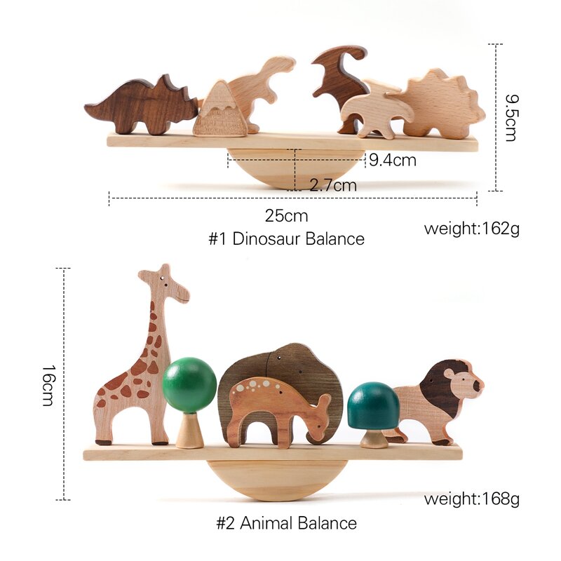 Montessori Animal Balance décennie ks Jouet pour Enfants, Planche en Bois, Dinosaure, ApprentiCumbria Précoce, Jeux d'Empilage, Cadeau pour Enfants