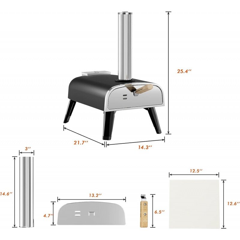 Pizza Oven Outdoor 12" Wood Fired   Pellet Stove  Outside, Portable Stainless Steel for Backyard P