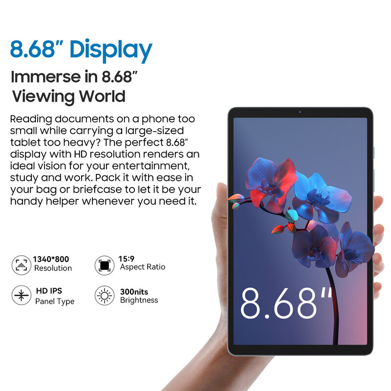 Blackview Tab 60 Android 13 Tablet 6Gb 128Gb 8.68Inch T606 Octa Core 6050Mah Batterij 2.4G/5G Wifi 8mp Achteruitrijcamera 4G Tablets Pc