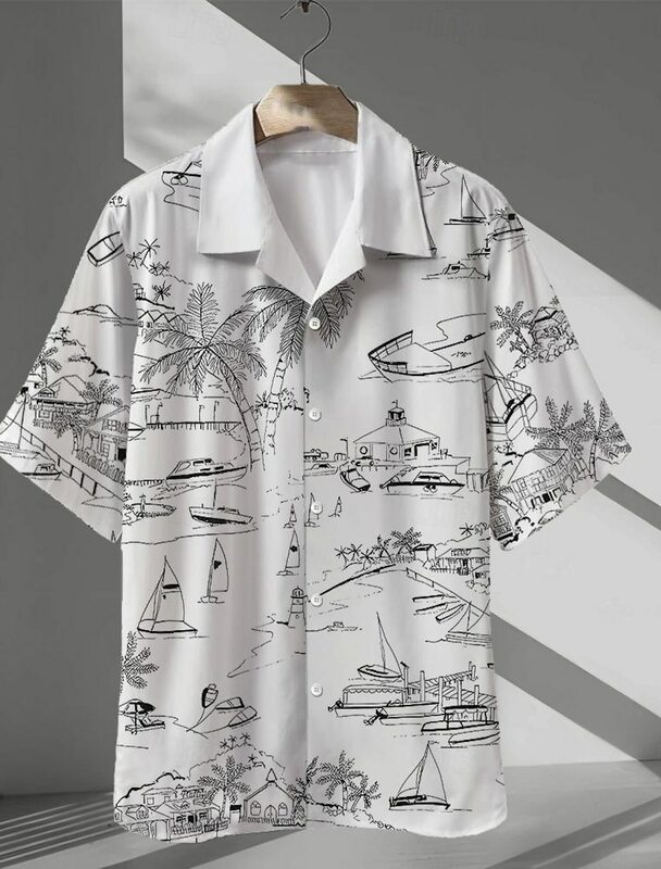 Architecture Coconut Fashion Hawaiian Designer 3D Printed Men's Summer Hawaiian Shirt Camp Collar Shirt Street Casual Shirts