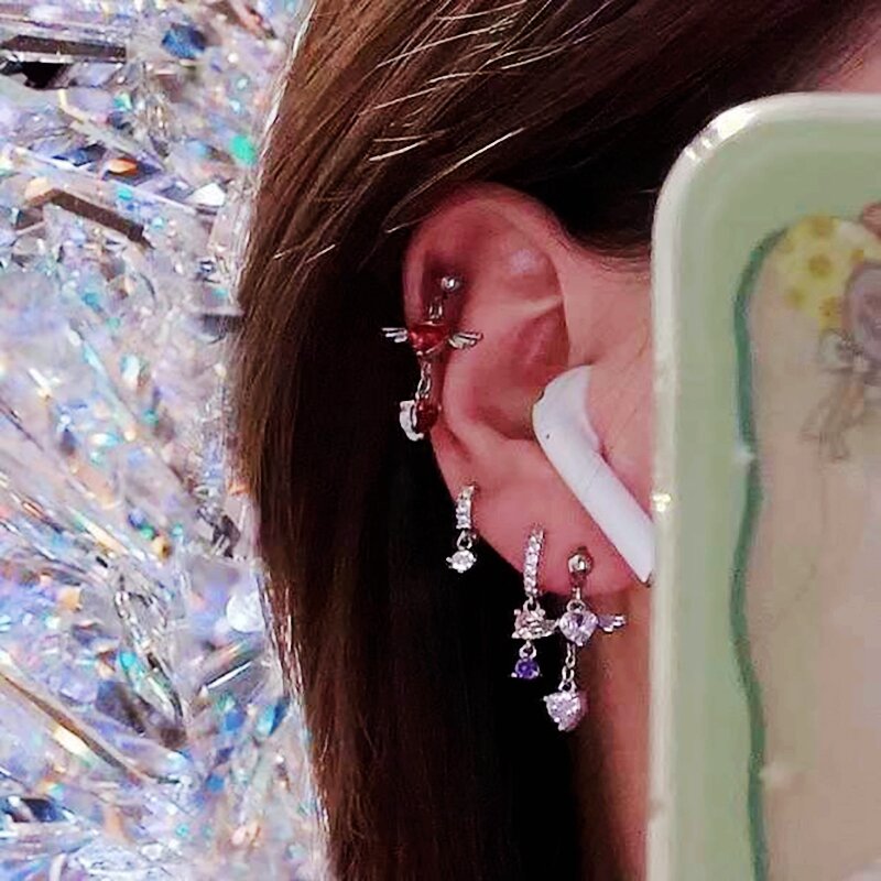 Heart Zircon Dangle Ear Ring Stainless Steel Cartilage Earrings Tragus Conch Ear Pierc Studs on Helix Piercing 16g Jewelry Y2k